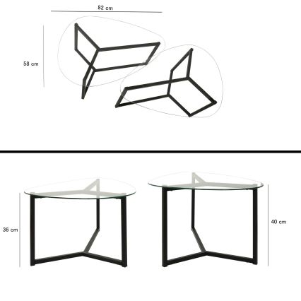 CONJUNTO 2x Mesa de centro BELLISIMO preto/transparente