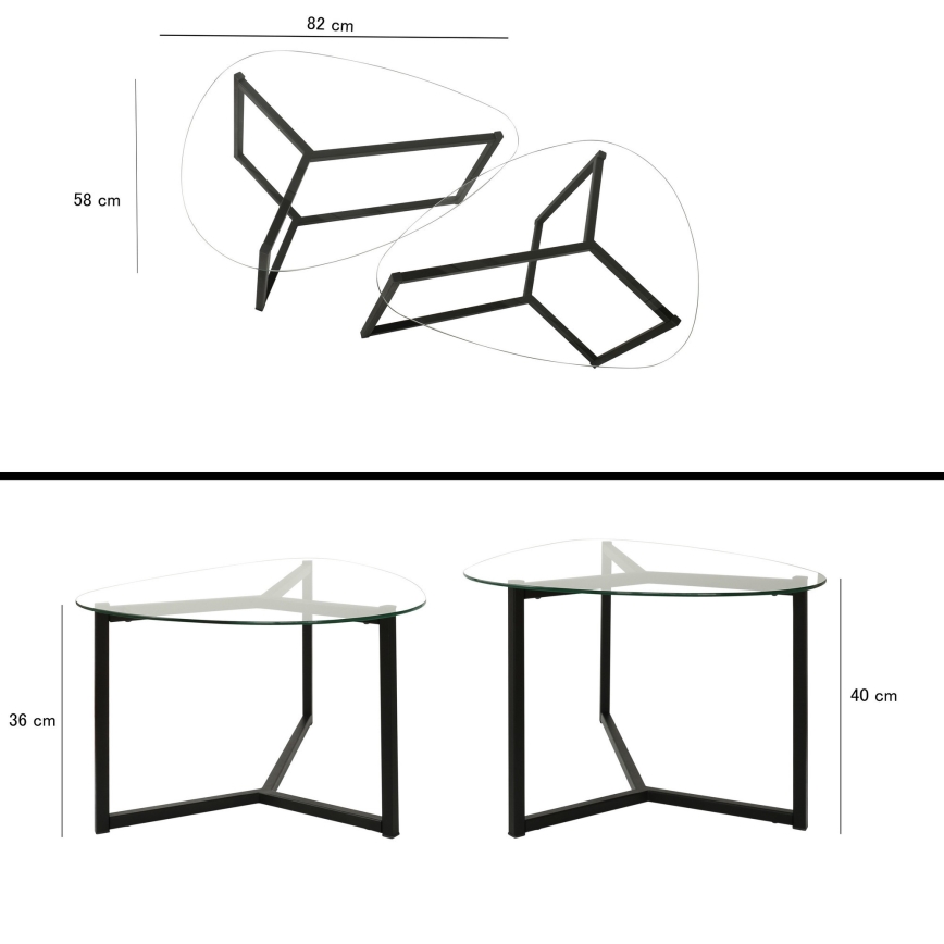 CONJUNTO 2x Mesa de centro BELLISIMO preto/transparente