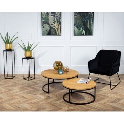 CONJUNTO 2x Mesa de centro OAKLOFT 38x90 cm preto/carvalho