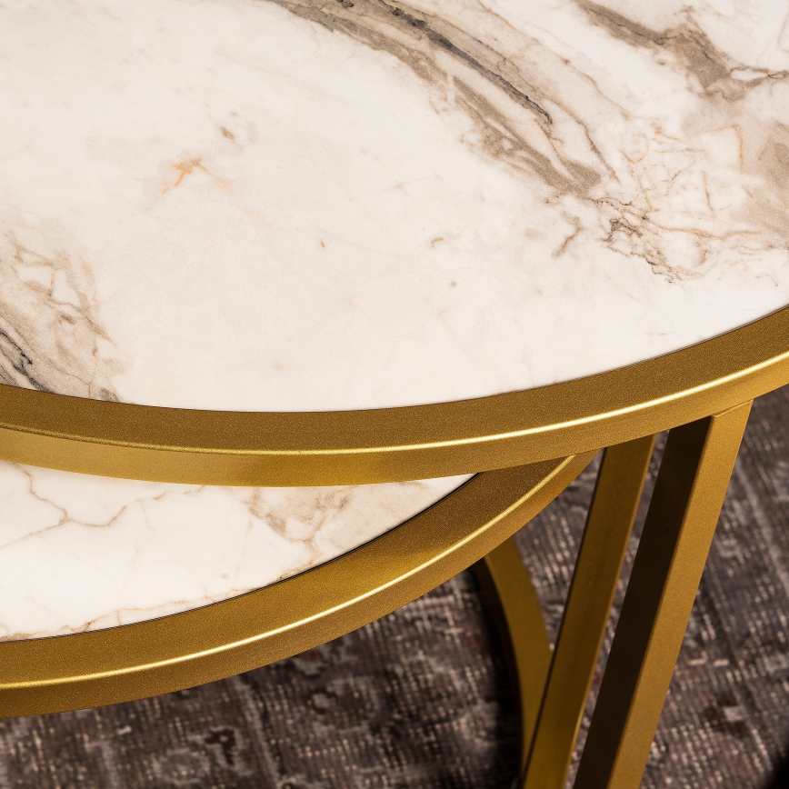 CONJUNTO 2x Mesa de centro TAMBUR dourada/bege