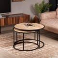 CONJUNTO 2x Mesa de centro TAMBUR preto/ bege