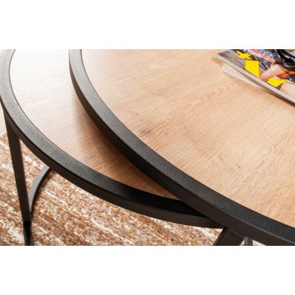 CONJUNTO 2x Mesa de centro TAMBUR preto/ bege