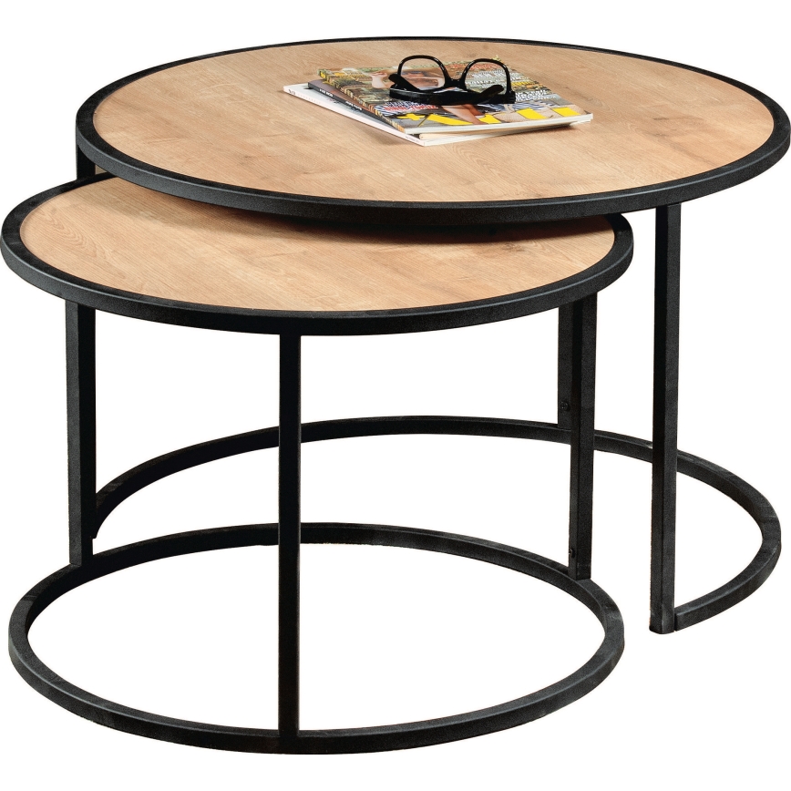 CONJUNTO 2x Mesa de centro TAMBUR preto/ bege