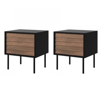 CONJUNTO 2x Mesas de cabeceira CORTINA 51x45 cm preto/nogueira warnia