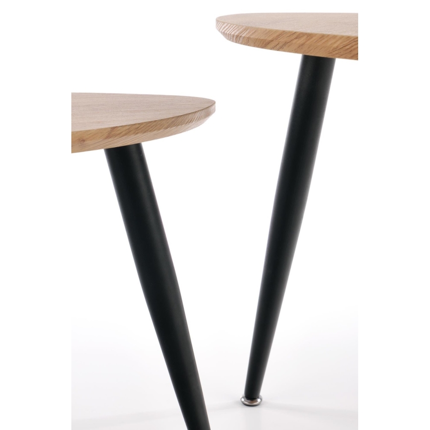 CONJUNTO 2x Mesas de cabeceira NICEA diâmetro 40/60 cm dourado carvalho/preto