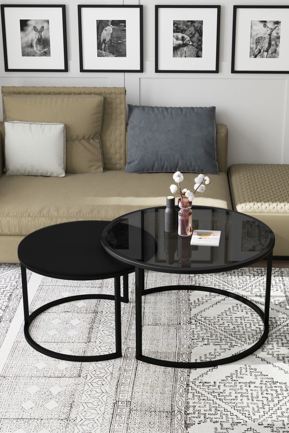 CONJUNTO 2x Mesas de centro BORA diâmetro 57/75 cm preto
