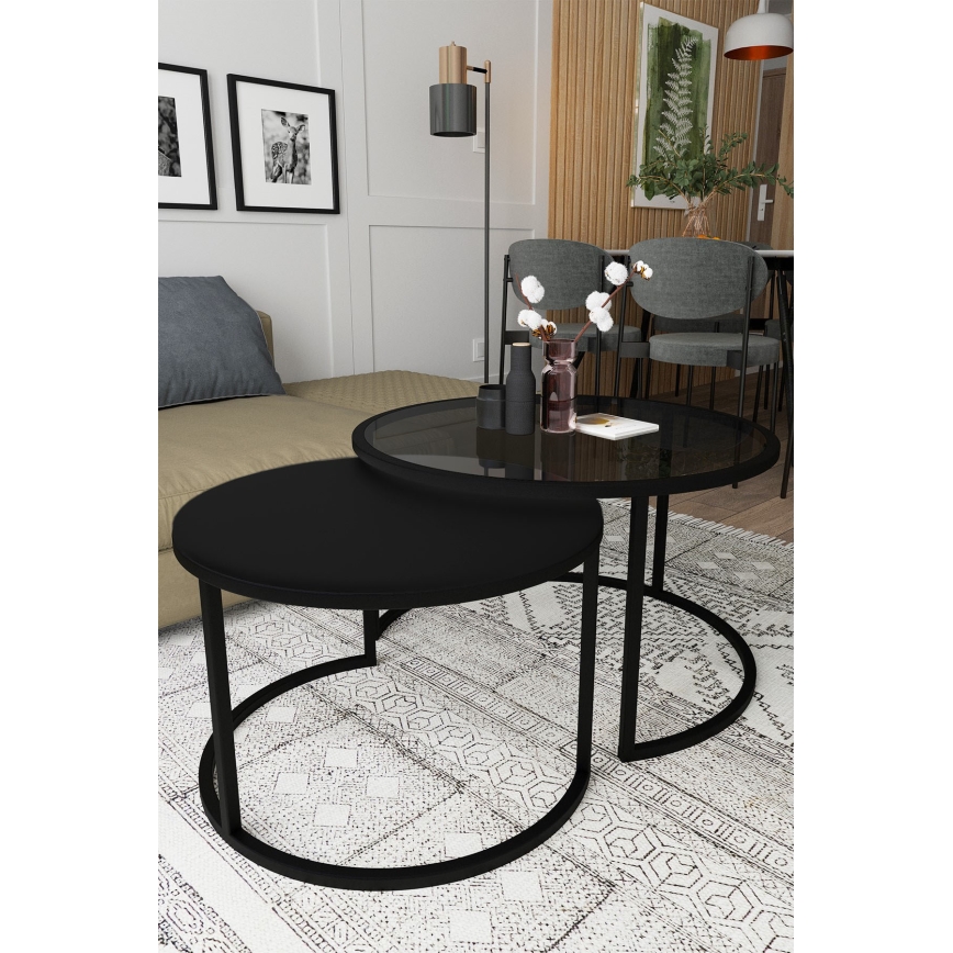 CONJUNTO 2x Mesas de centro BORA diâmetro 57/75 cm preto