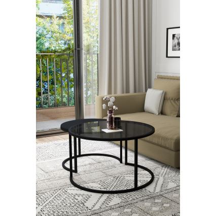 CONJUNTO 2x Mesas de centro BORA diâmetro 57/75 cm preto