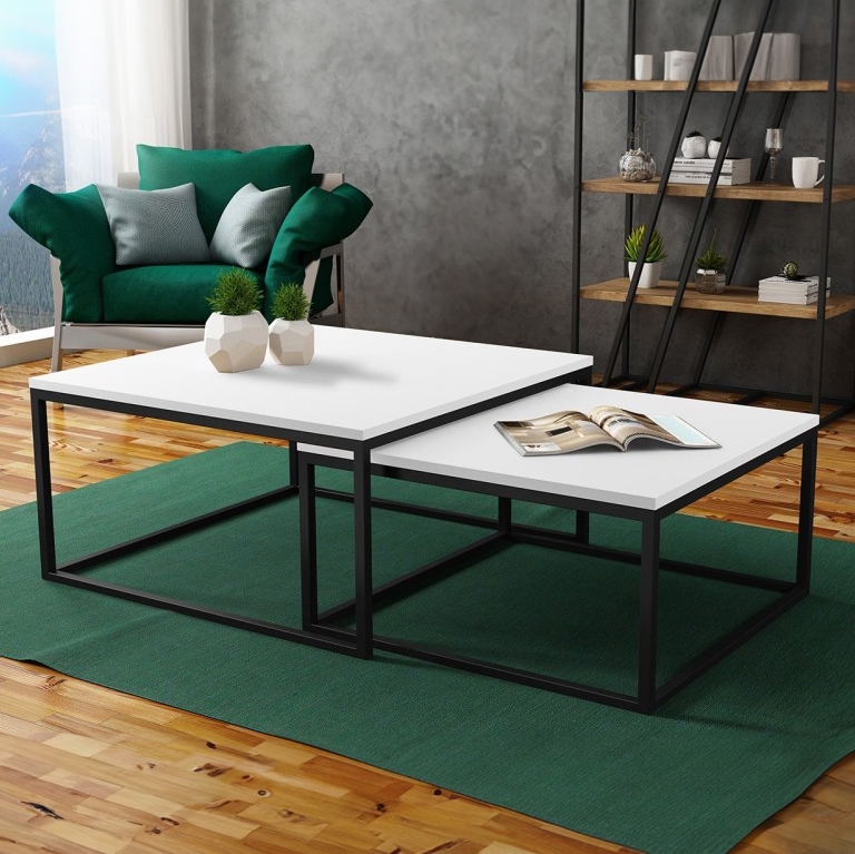 CONJUNTO 2x Mesas de centro DUAL branco/preto