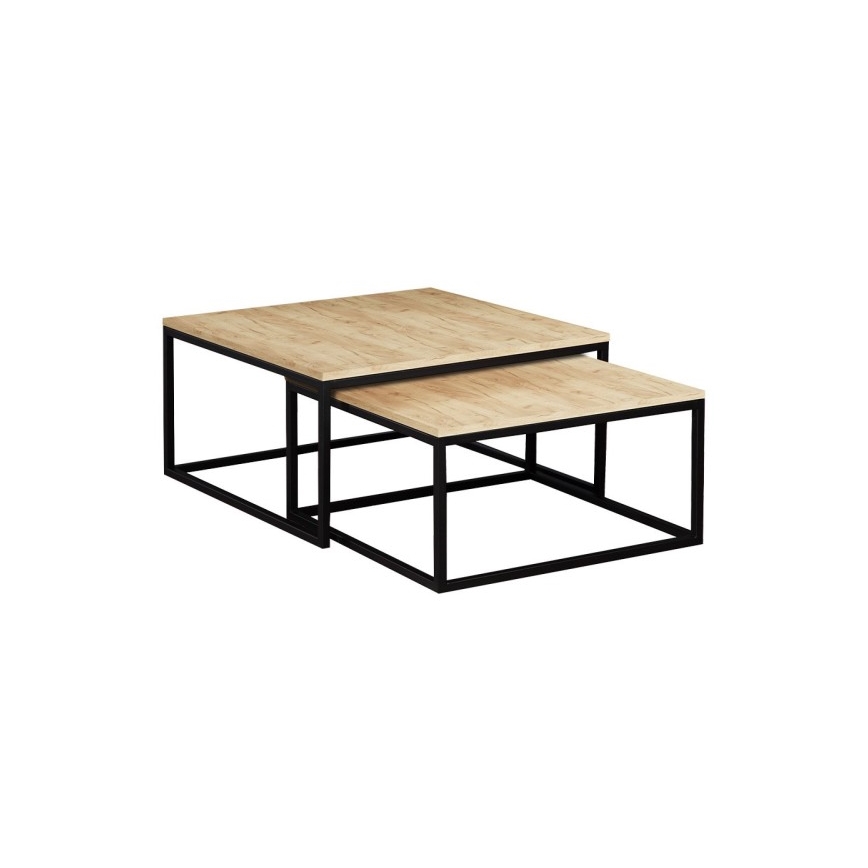 CONJUNTO 2x Mesas de centro DUAL dourado carvalho/preto