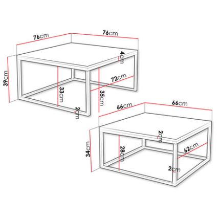 CONJUNTO 2x Mesas de centro DUAL preto/dourado
