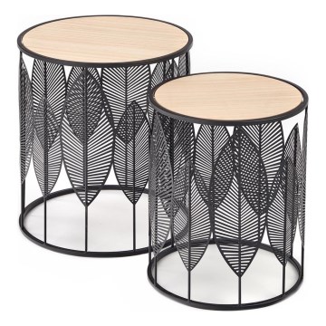 CONJUNTO 2x Mesas de centro FOLLA diâmetro 33/40 cm preto