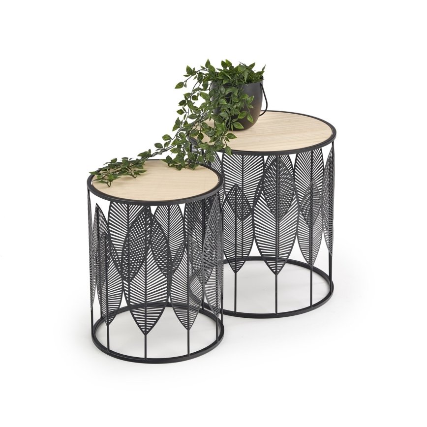 CONJUNTO 2x Mesas de centro FOLLA diâmetro 33/40 cm preto