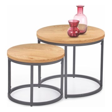 CONJUNTO 2x Mesas de centro OREO diâmetro 43/53 cm antracite/dourado carvalho