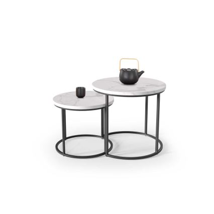 CONJUNTO 2x Mesas de centro OREO diâmetro 43/53 cm preto/decoração em mármore