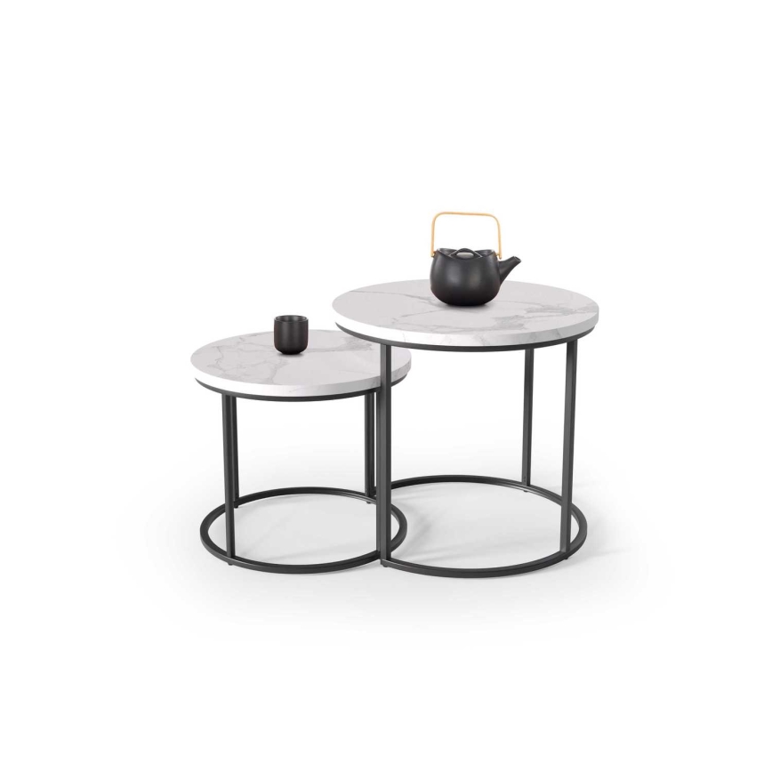 CONJUNTO 2x Mesas de centro OREO diâmetro 43/53 cm preto/decoração em mármore