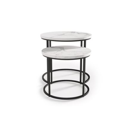 CONJUNTO 2x Mesas de centro OREO diâmetro 43/53 cm preto/decoração em mármore