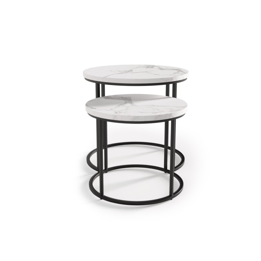 CONJUNTO 2x Mesas de centro OREO diâmetro 43/53 cm preto/decoração em mármore