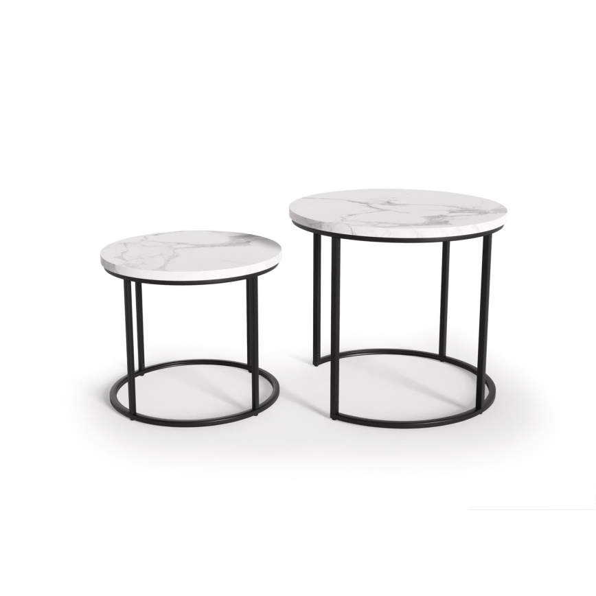CONJUNTO 2x Mesas de centro OREO diâmetro 43/53 cm preto/decoração em mármore