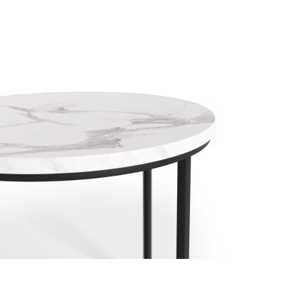 CONJUNTO 2x Mesas de centro OREO diâmetro 43/53 cm preto/decoração em mármore