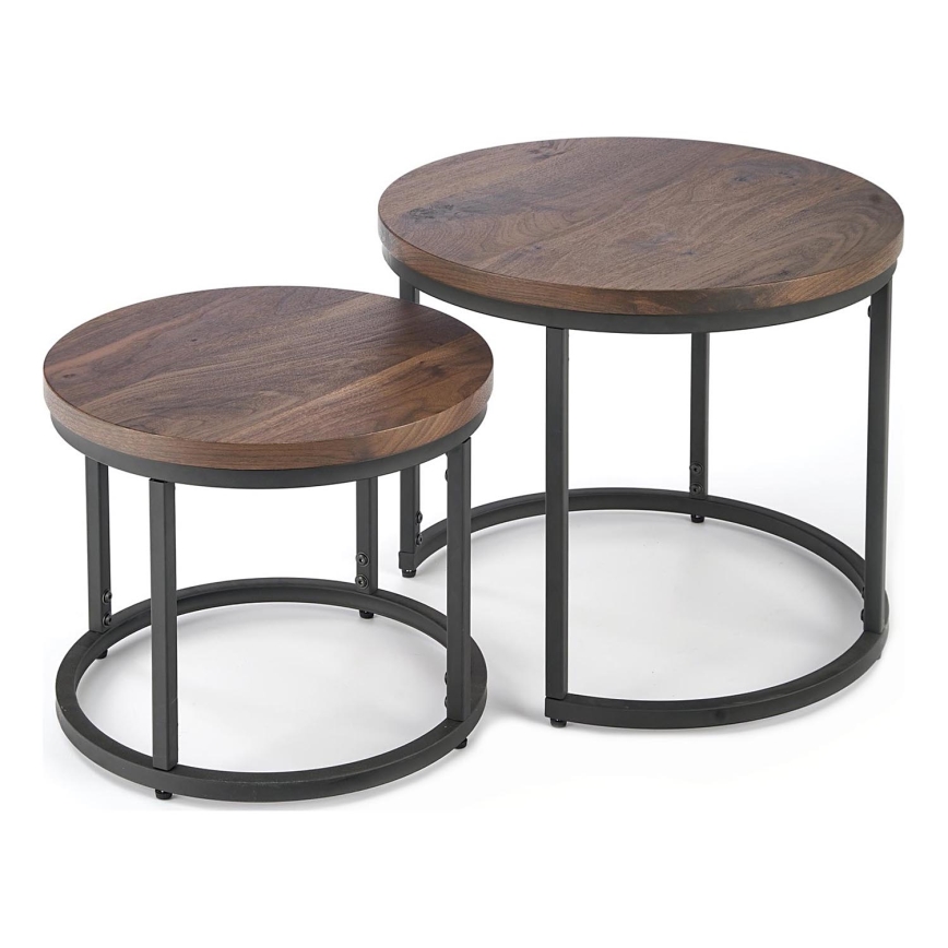 CONJUNTO 2x Mesas de centro OREO diâmetro 43/53 cm preto/nogueira