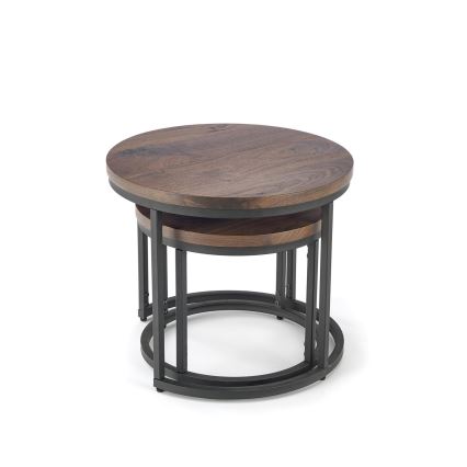 CONJUNTO 2x Mesas de centro OREO diâmetro 43/53 cm preto/nogueira