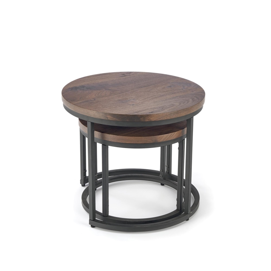 CONJUNTO 2x Mesas de centro OREO diâmetro 43/53 cm preto/nogueira