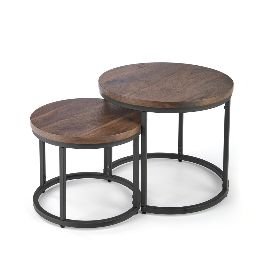 CONJUNTO 2x Mesas de centro OREO diâmetro 43/53 cm preto/nogueira