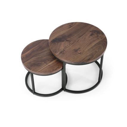 CONJUNTO 2x Mesas de centro OREO diâmetro 43/53 cm preto/nogueira