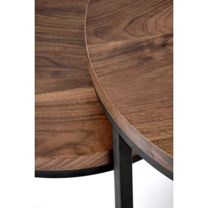 CONJUNTO 2x Mesas de centro OREO diâmetro 43/53 cm preto/nogueira
