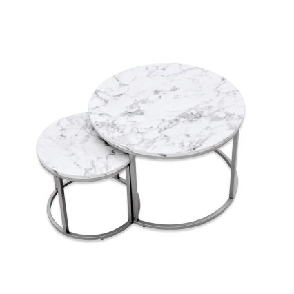 CONJUNTO 2x Mesas de centro PAOLA diâmetro 38/60 cm cinzento/decoração em mármore