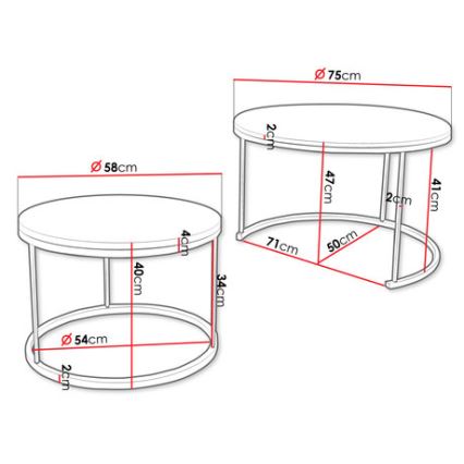 CONJUNTO 2x Mesas de centro RABEN preto/branco