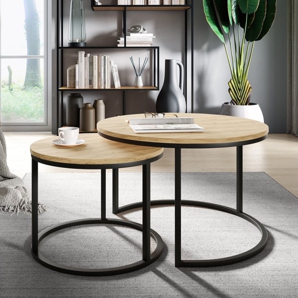 CONJUNTO 2x Mesas de centro RABEN preto/dourado carvalho