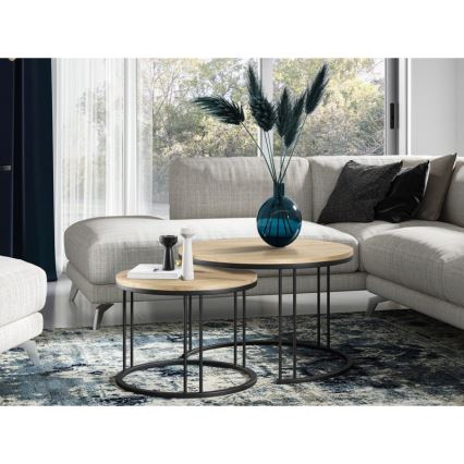 CONJUNTO 2x Mesas de centro RAGNAR preto/dourado carvalho