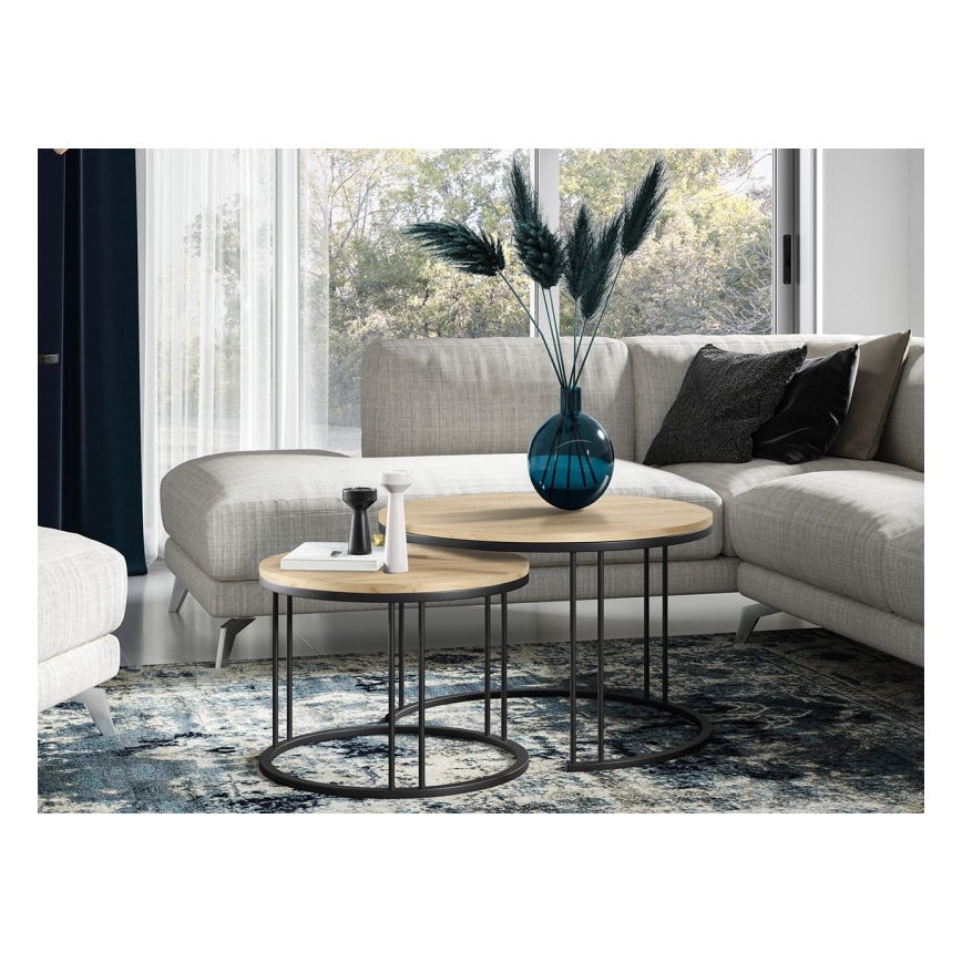 CONJUNTO 2x Mesas de centro RAGNAR preto/dourado carvalho