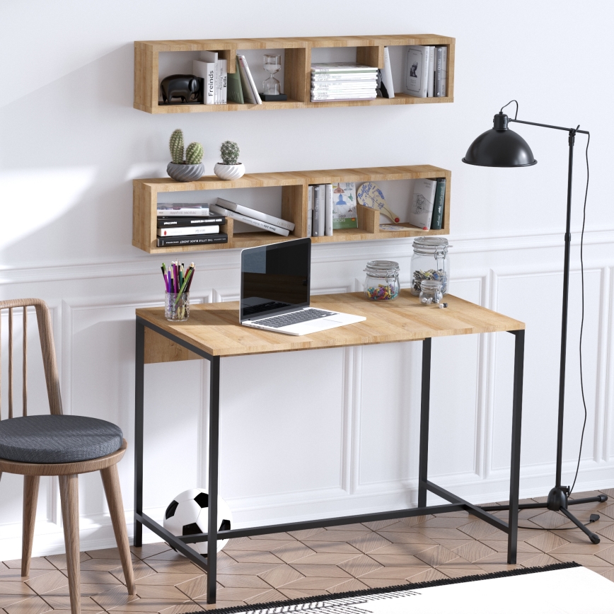 CONJUNTO 2x Prateleira de parede PENNY 20x100 cm + mesa de trabalho 74x100 cm castanho/preto