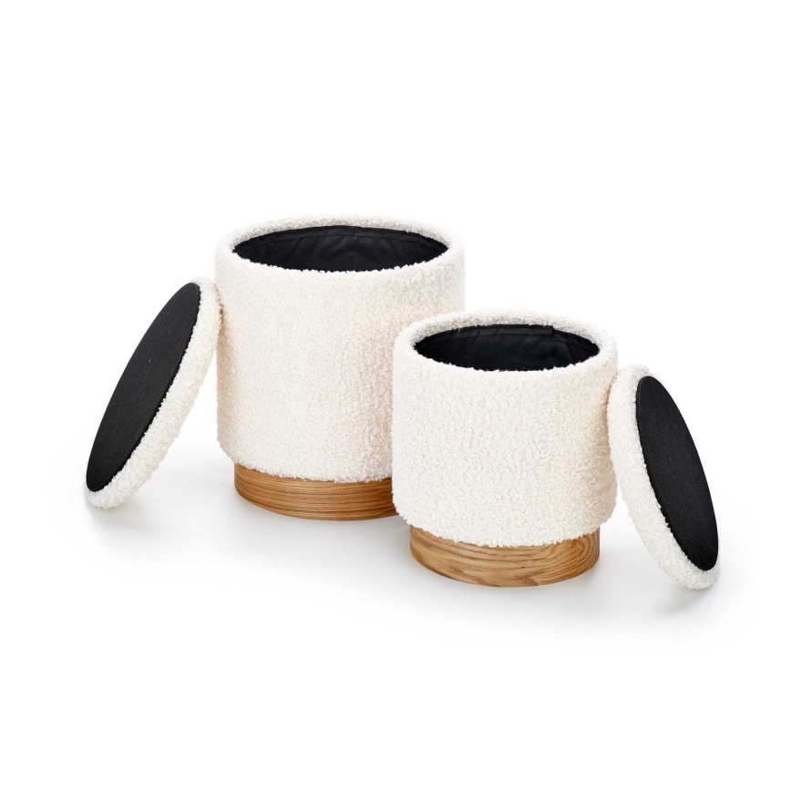 CONJUNTO 2x Pufes CANCUN diâmetro 31/38 cm branco/castanho