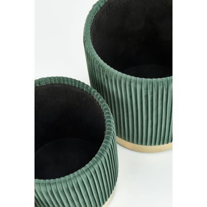 CONJUNTO 2x Pufes MONTY diâmetro 36/44 cm verde/dourado