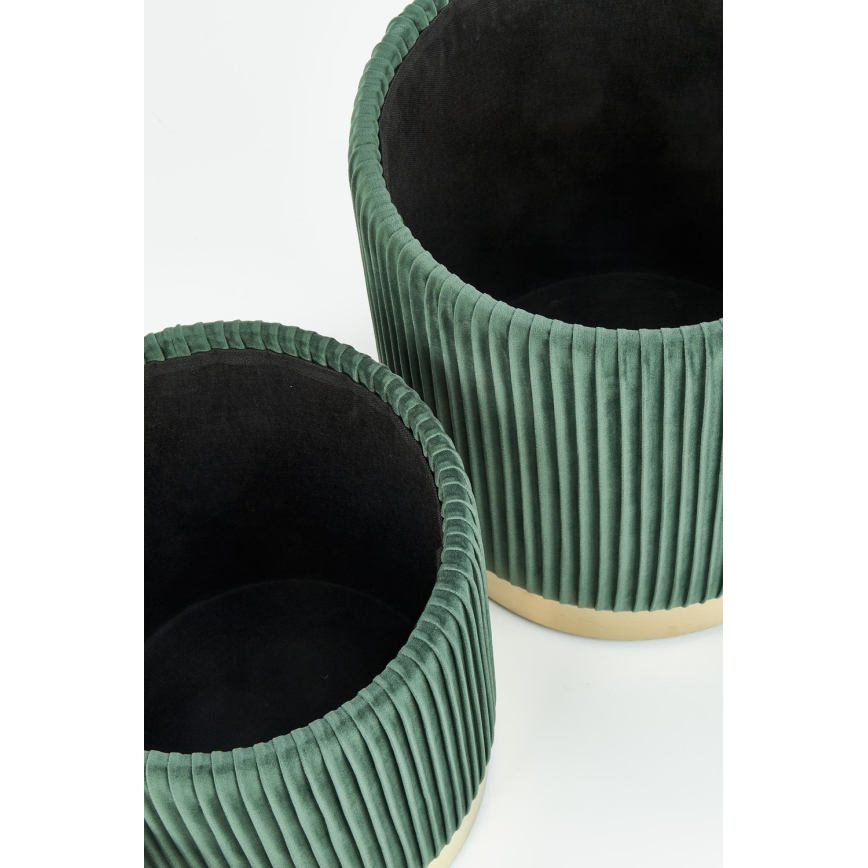 CONJUNTO 2x Pufes MONTY diâmetro 36/44 cm verde/dourado