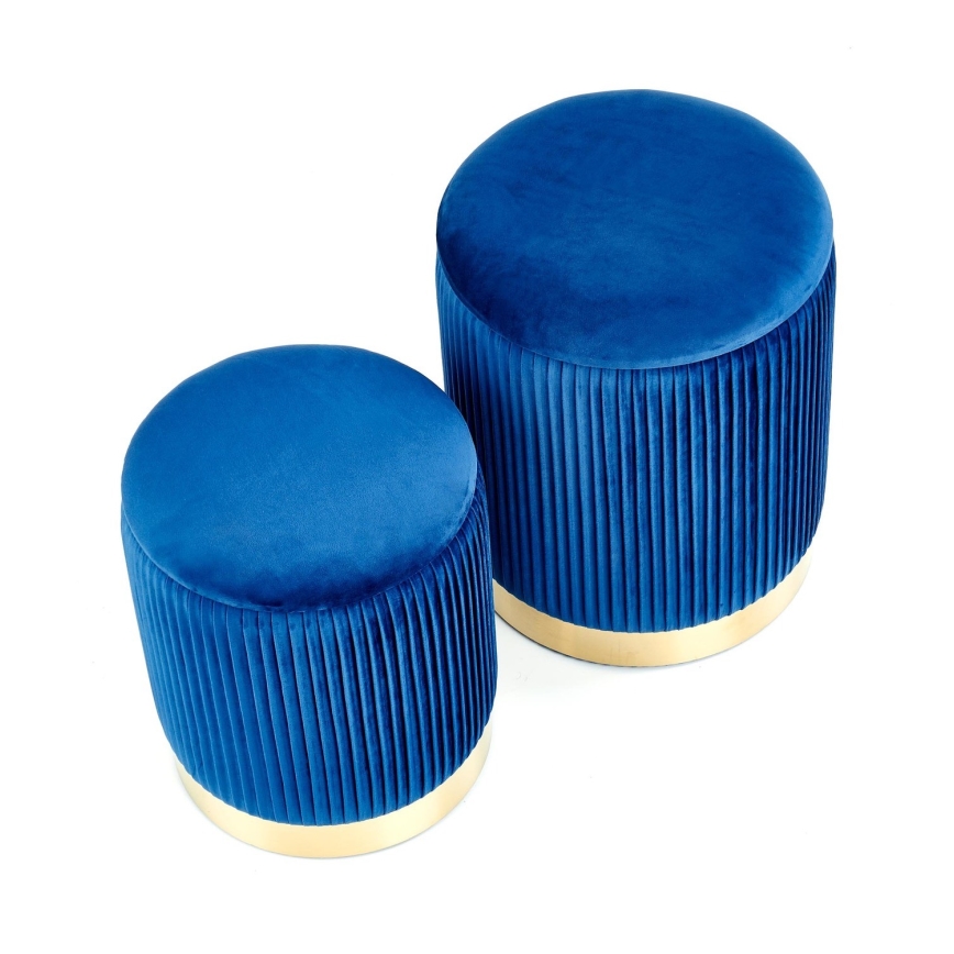 CONJUNTO 2x Pufes MONTY diâmetro 36/66 cm azul/dourado