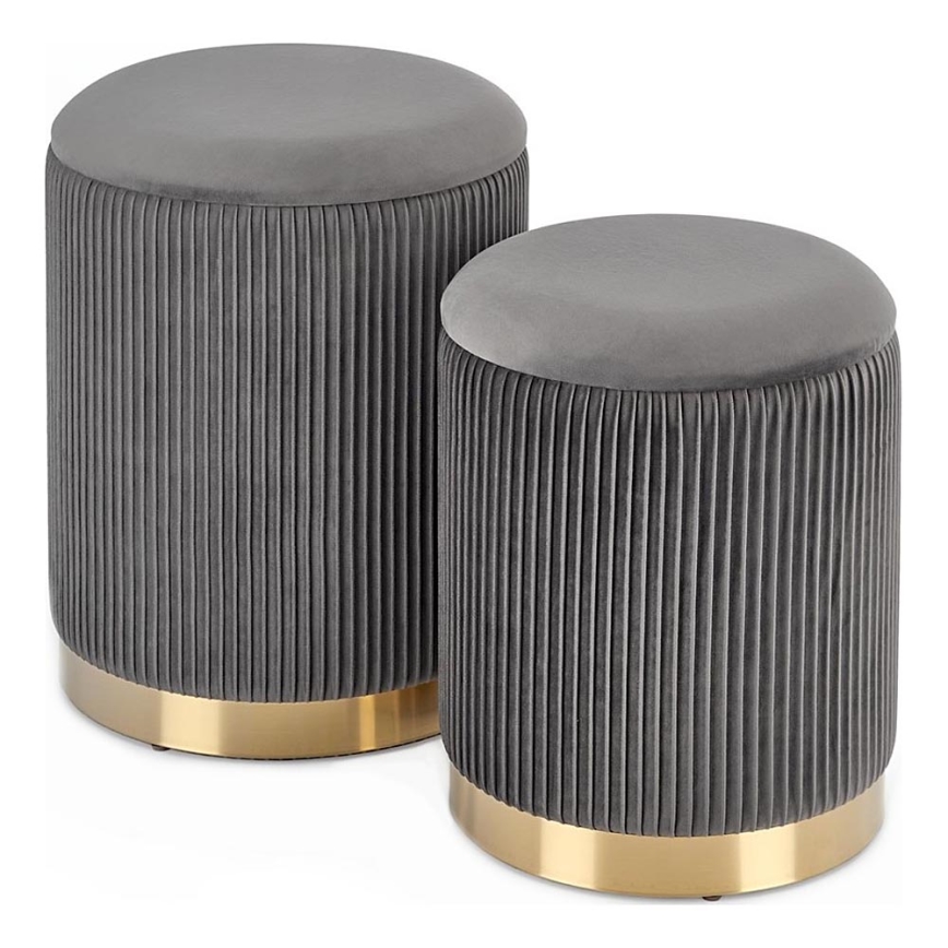CONJUNTO 2x Pufes MONTY diâmetro 36/66 cm cinzento/dourado