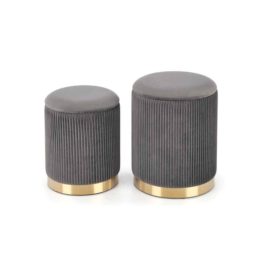 CONJUNTO 2x Pufes MONTY diâmetro 36/66 cm cinzento/dourado