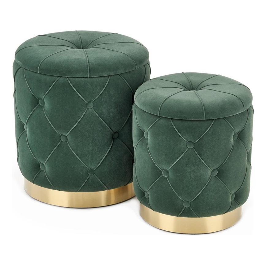 CONJUNTO 2x Pufes POLLY diâmetro 40/44 cm verde/dourado