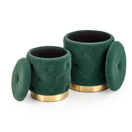 CONJUNTO 2x Pufes POLLY diâmetro 40/44 cm verde/dourado
