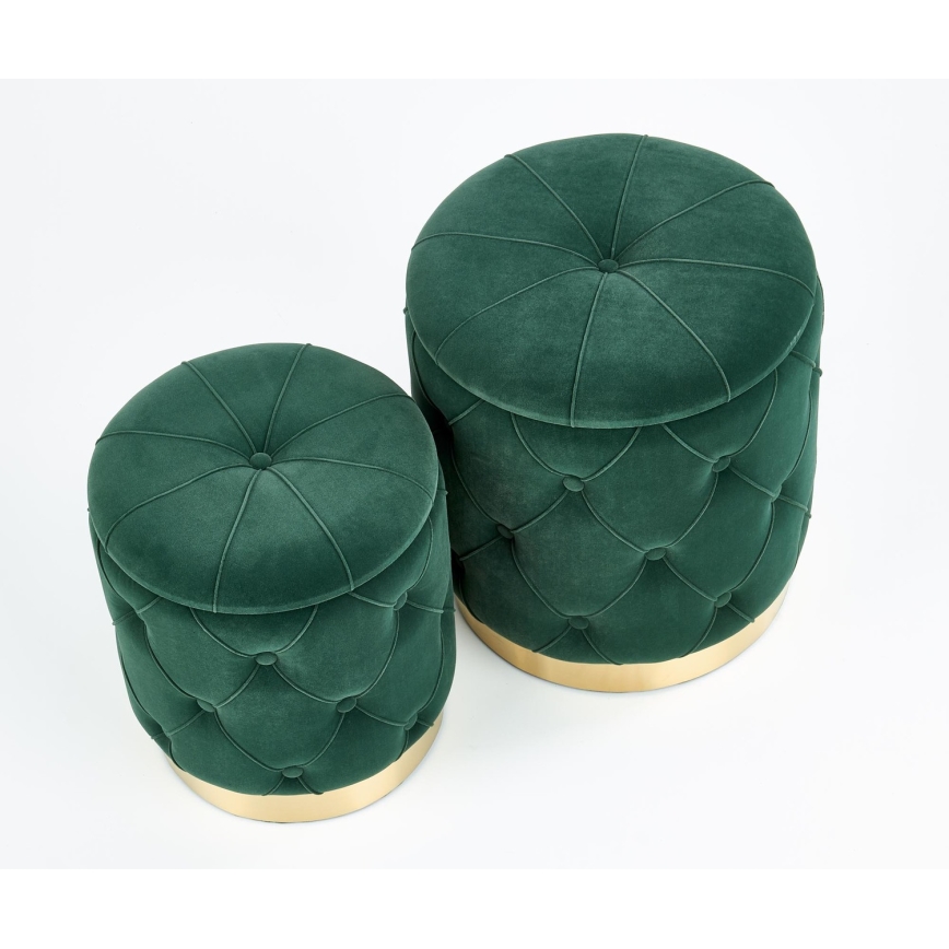 CONJUNTO 2x Pufes POLLY diâmetro 40/44 cm verde/dourado