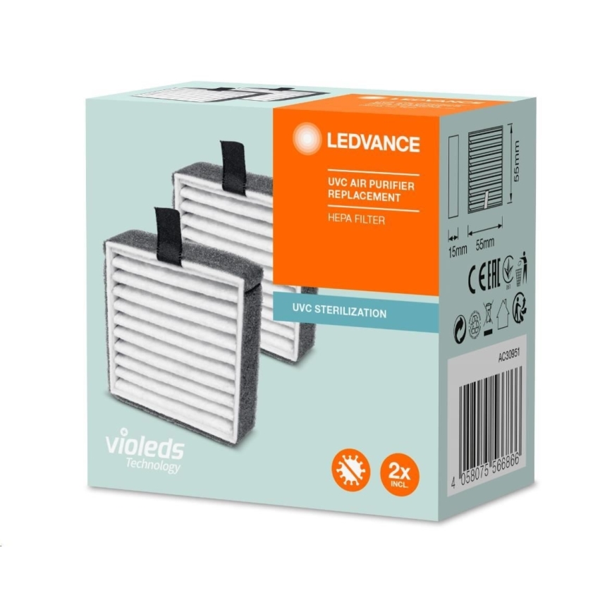 CONJUNTO 2x Substituição do filtro HEPA para purificador de ar PURIFIER UVC