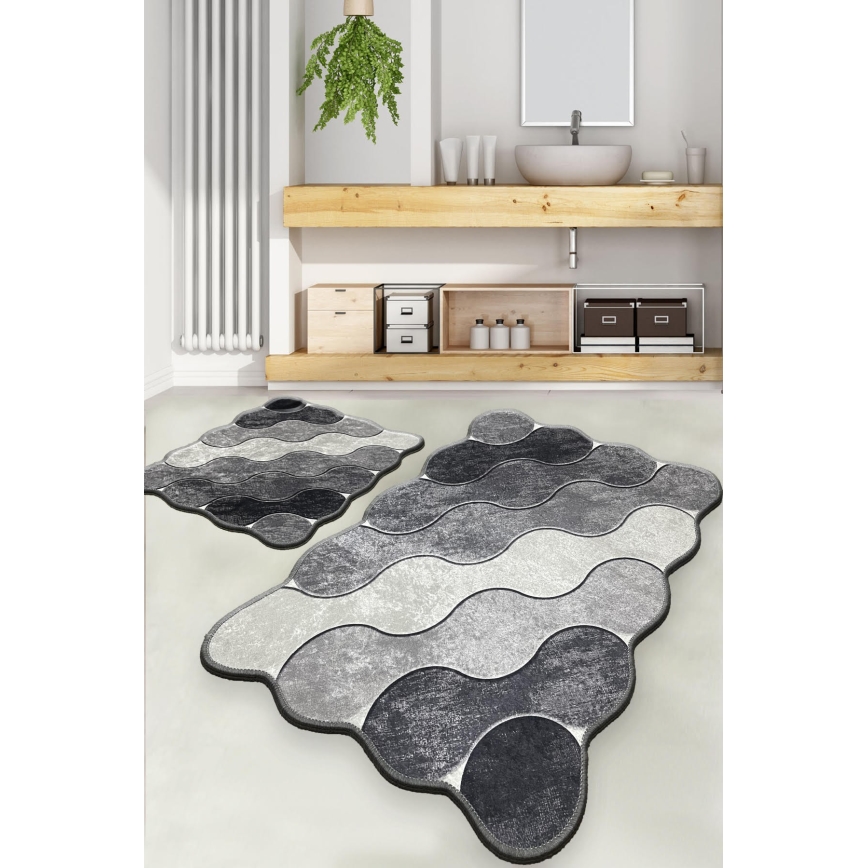 CONJUNTO 2x Tapetes para casa de banho CIRCLE 60/100 cm cinzento