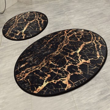CONJUNTO 2x Tapetes para casa de banho GOLDES 60/100 cm preto/dourado