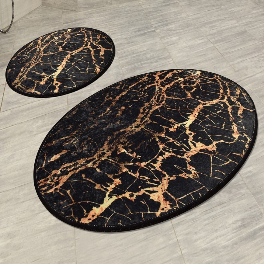 CONJUNTO 2x Tapetes para casa de banho GOLDES 60/100 cm preto/dourado