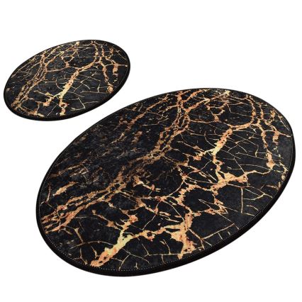 CONJUNTO 2x Tapetes para casa de banho GOLDES 60/100 cm preto/dourado